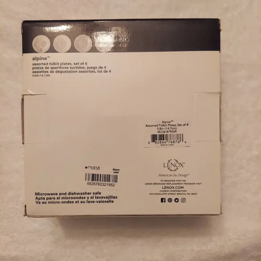 Lenox Alpine 4-Piece Tidbit Assorted Plate Set with Gray and White Designs